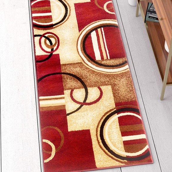 Deco Rings Red Geometric Modern Casual Rug 2x7 - Picture 1 of 6